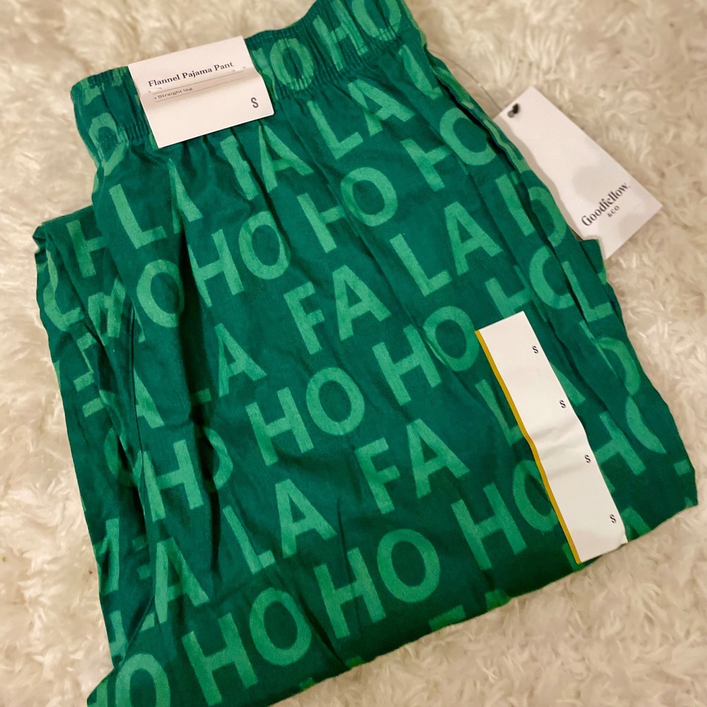 Goodfellow & Co Mens Green Flannel Pajama Pants LA LA LA HO HO HO Holiday Size S